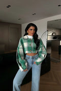 Avenelle Plaid Cropped Jacket – Green