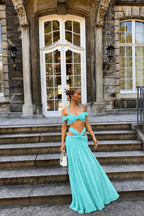 Aveline Azure Draped Tulle Maxi Dress – Aqua Blue