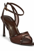 Women's Night Shimmer Brown Thin Heeled Ankle Strap Sandals