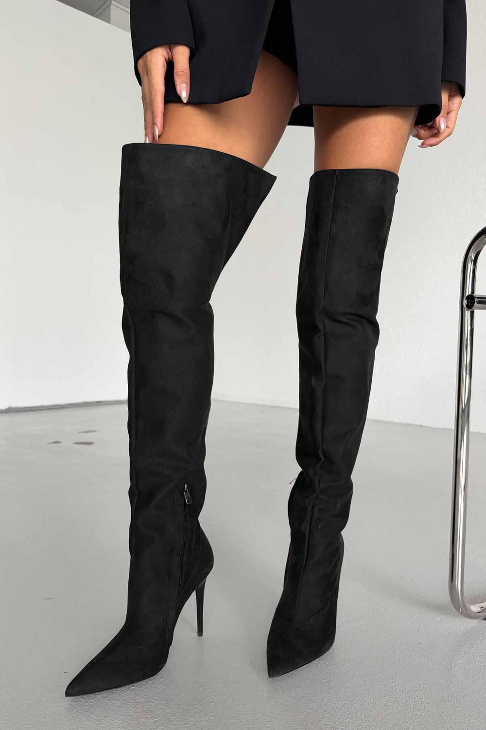 Zavielle Over-the-Knee Stiletto Boots – Metallic Silver
