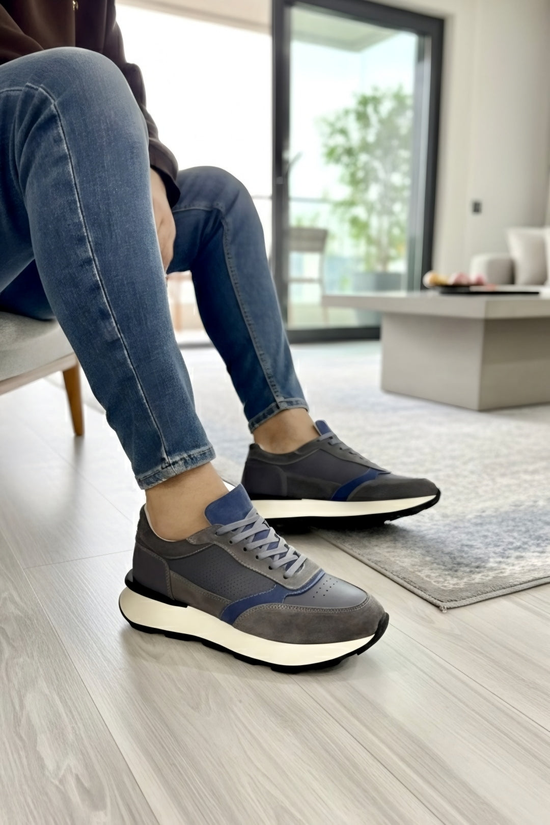 Gri %100 Hakiki Deri Ultra Hafif Eva Taban Sneaker