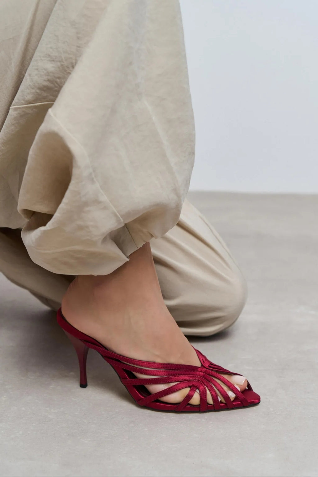 Seraphina Satin Cage-Strap Open-Toe Heeled Mule – Navy Satin