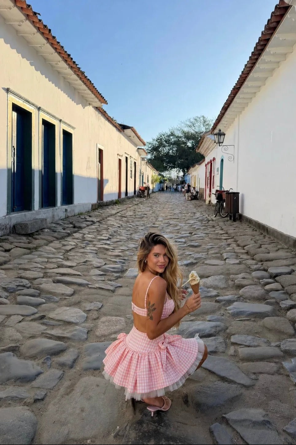 Amelisse Pink Gingham Bow Mini Dress