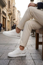 Beyaz %100 Hakiki Deri Hafif Eva Taban Sneaker