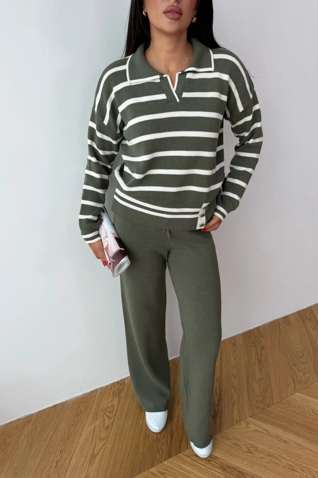 Blythe Striped Polo Knit Two-Piece Set