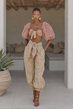 Marielle Soleil Striped Textured Two-Piece Set – Blush Beige