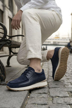 Lacivert %100 Hakiki Deri Ultra Hafif Eva Taban Sneaker