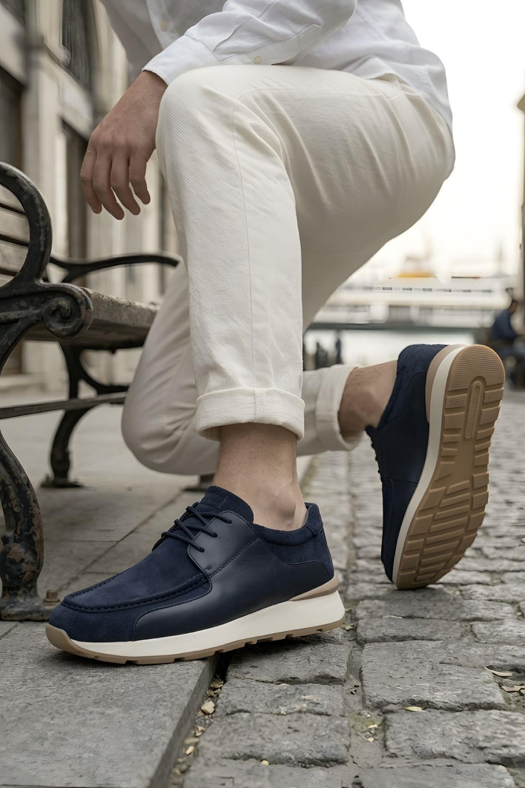 Lacivert %100 Hakiki Deri Ultra Hafif Eva Taban Sneaker