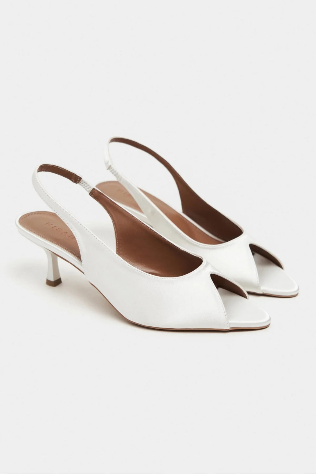Aurelia Satin Peep-Toe Slingback Kitten Heels – Pearl Satin