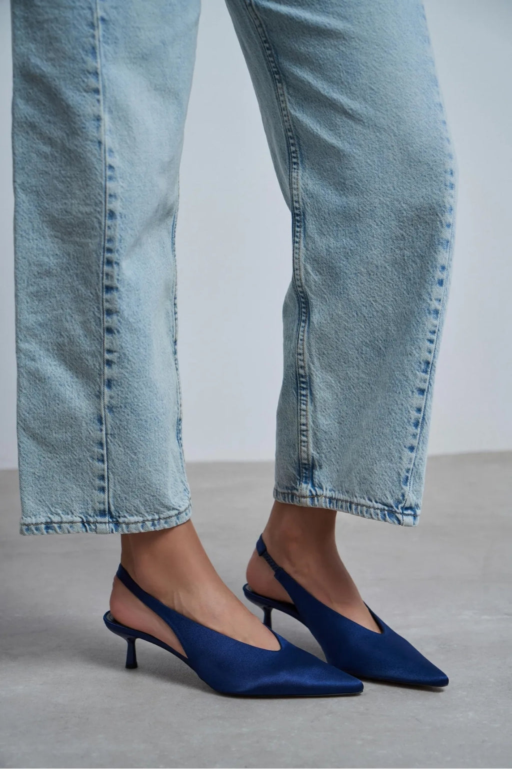 WILSON Satin Slingback Kitten Heel – Turquoise