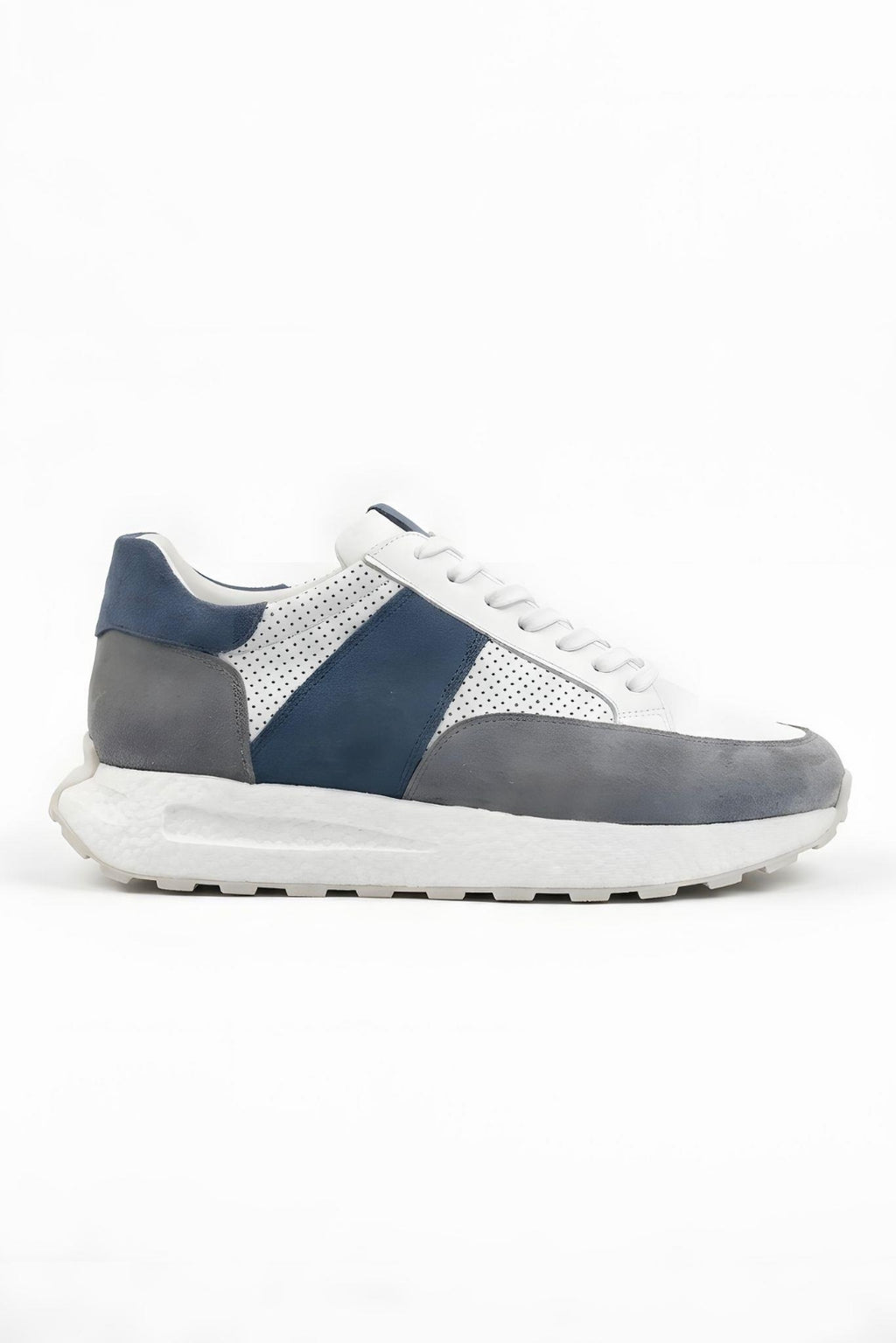 White-Grey-Navy Genuine Leather Foamed Eva Sole Sneaker
