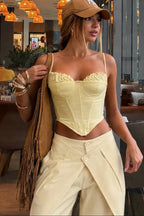Valleria Corset Top & Draped Wide-Leg Pants Set – Yellow