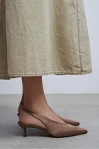 Wilson Pearl Satin Slingback Kitten Heels – Coffee