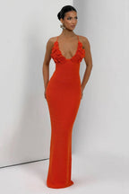 Solara Bloom Crochet Maxi Dress – Orange Floral Lace Knit