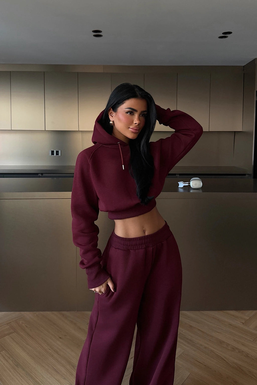 Arden Scarf-Hood Cropped Tracksuit – Smoke Grey
