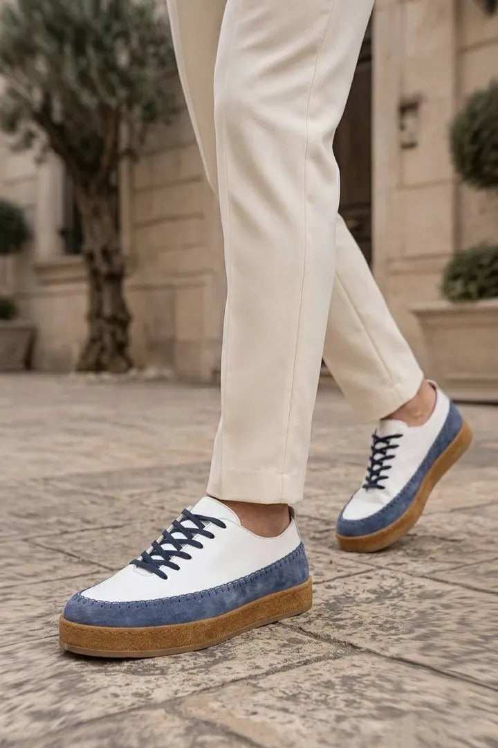 Cassian Two-Tone Leather Casual Sneakers – Beige & Brown