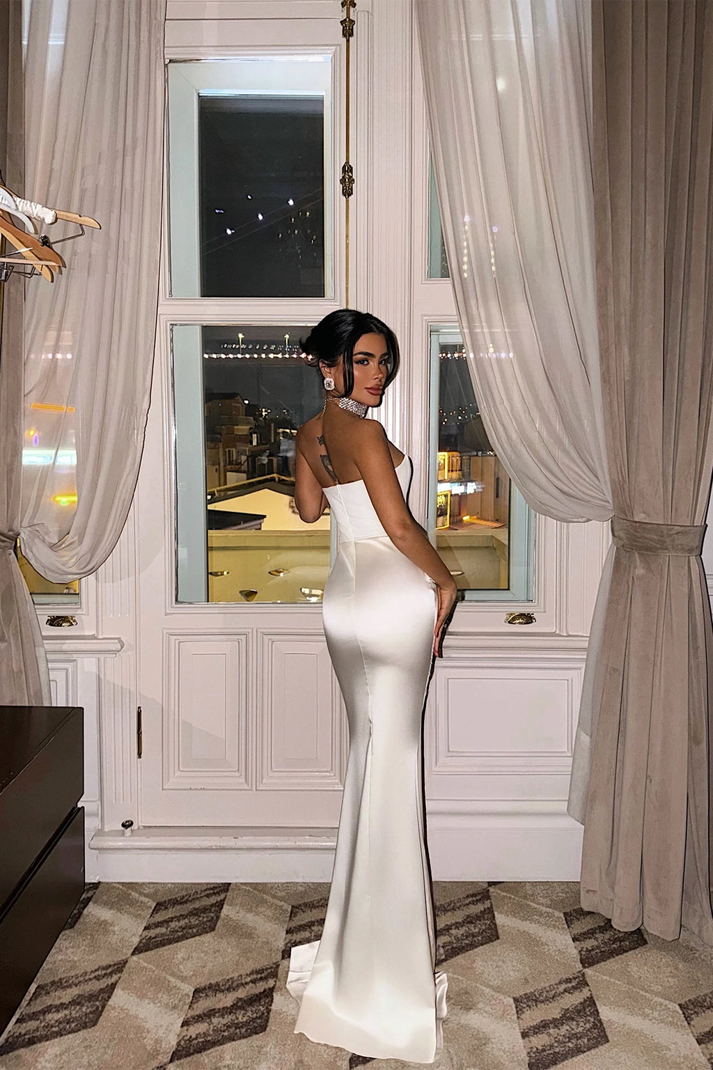 Velora Satin Dress – White