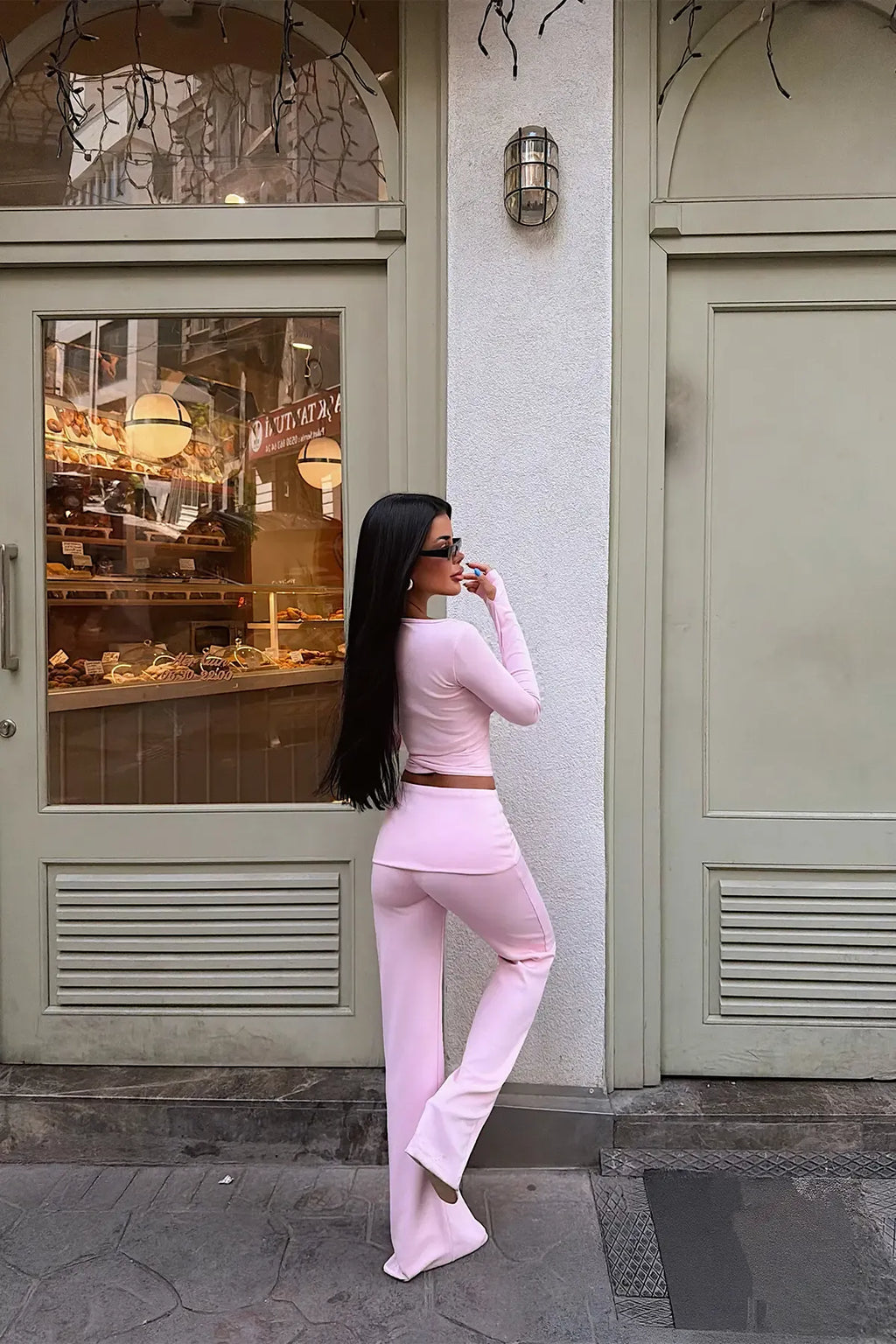Soreva Tie-Wrap Flare Pants Set – Pink