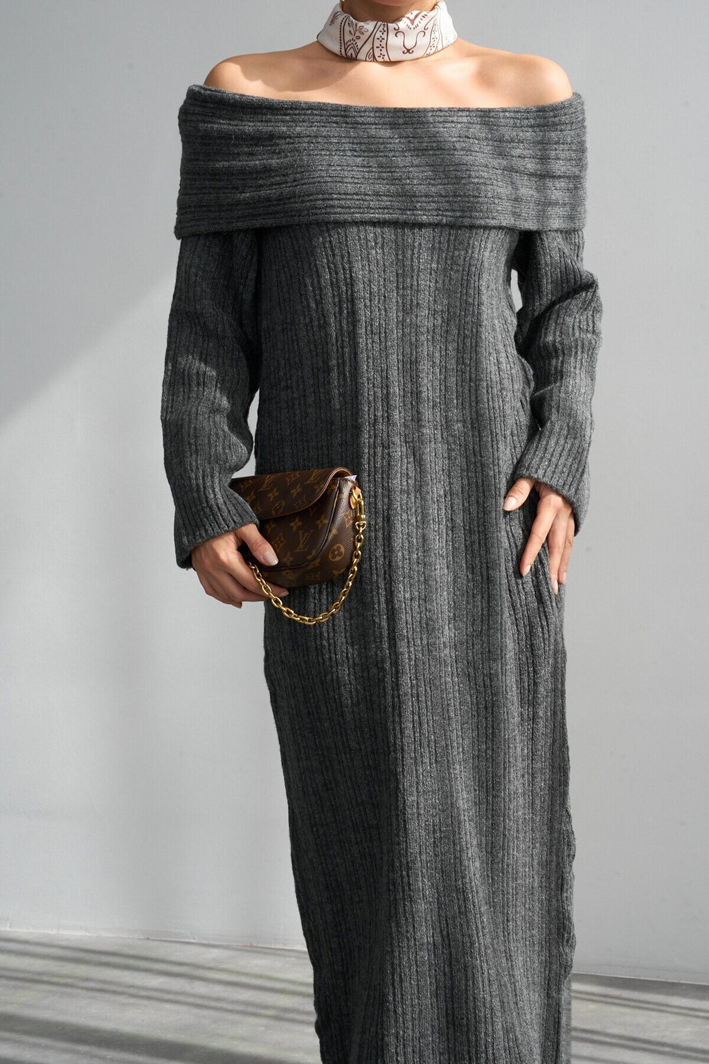 Avenor Ribbed Off-Shoulder Knit Maxi Dress