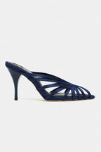 Seraphina Satin Cage-Strap Open-Toe Heeled Mule – Navy Satin