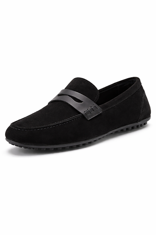 Black Genuine Suede Ultra Stretch Rubber Sole Loafer
