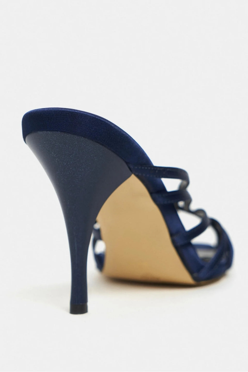 Seraphina Satin Cage-Strap Open-Toe Heeled Mule – Navy Satin