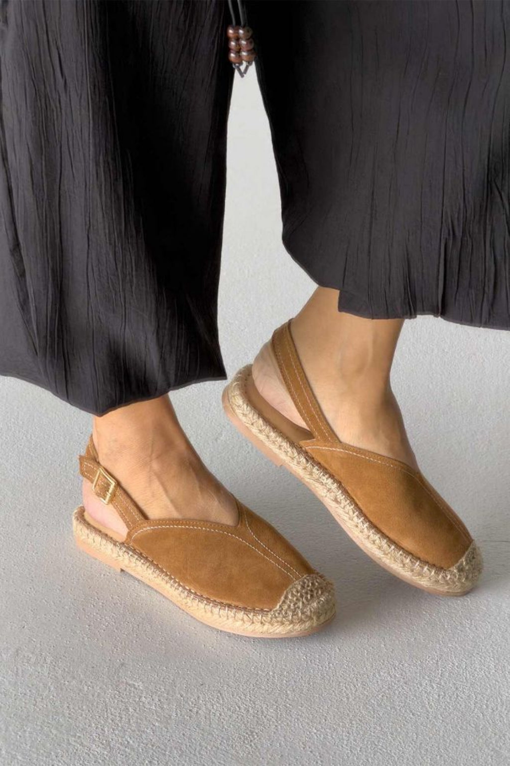 Heidi – Genuine Suede Leather Espadrille Slingback Flats – Sand