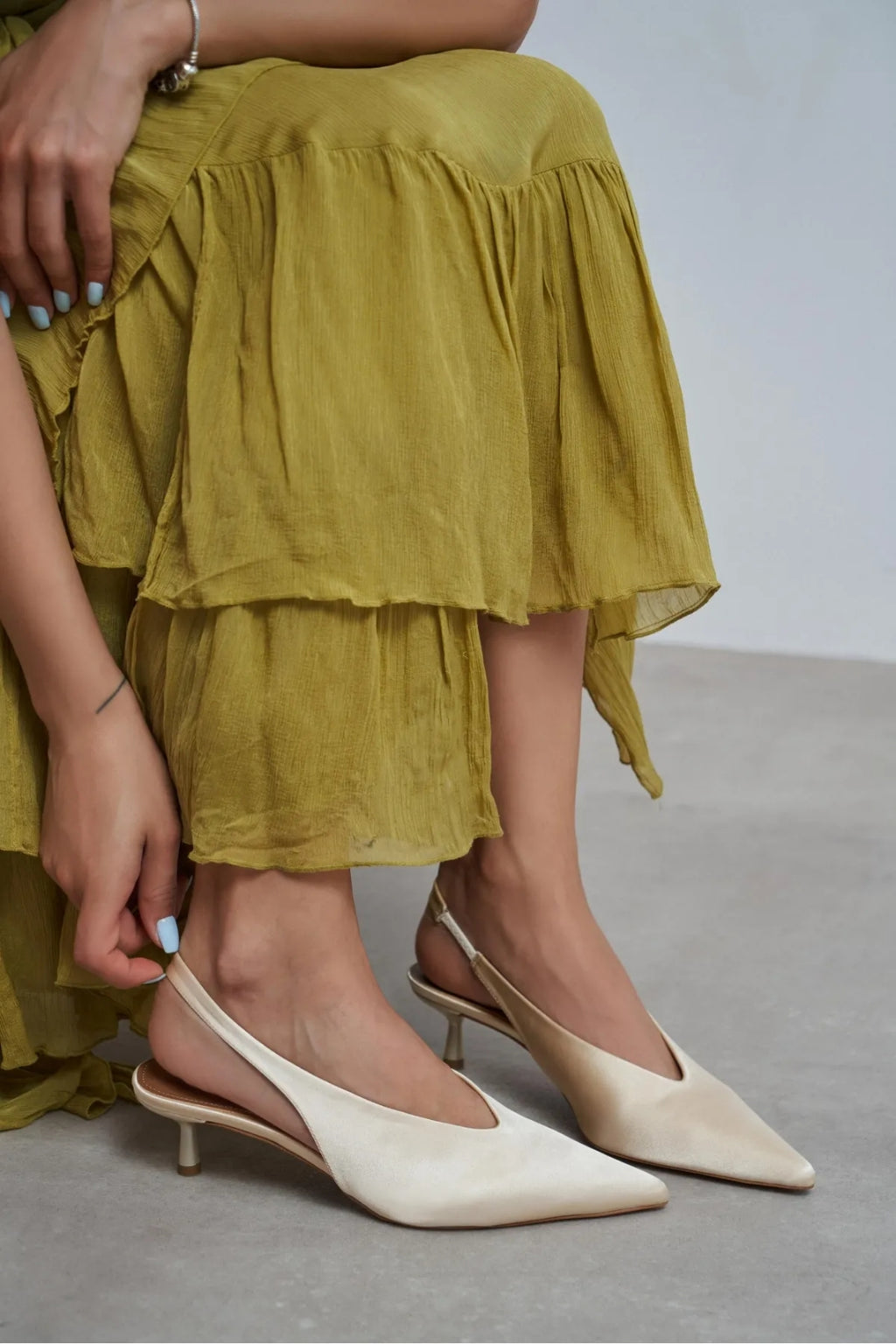 WILSON Satin Slingback Heels – Salmon Satin