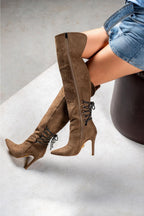 Léane Studded Lace-Up Stiletto Boots – Black