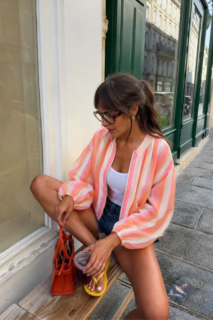Alessia Striped Bomber Jacket