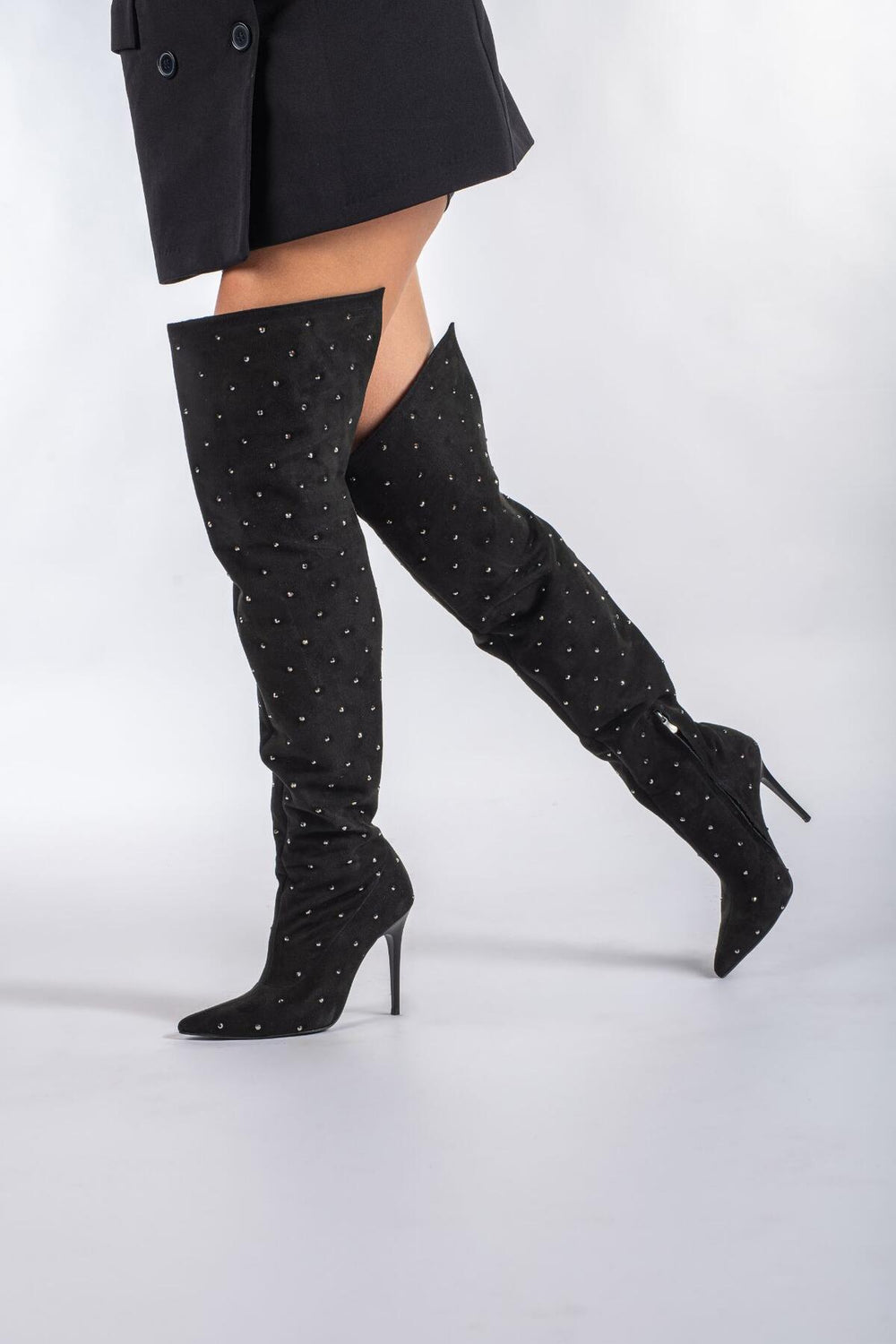 Zavielle Over-the-Knee Stiletto Boots – Metallic Silver