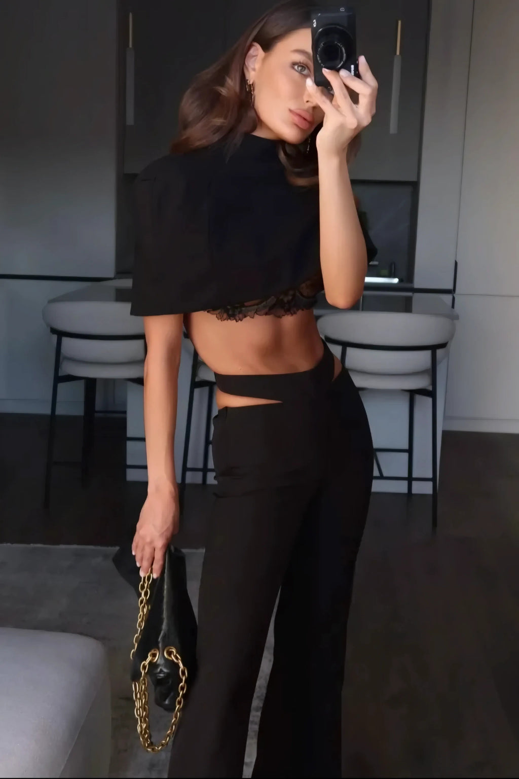 Otilia Sculpted Scuba Crop & Flare Pants Set – Black