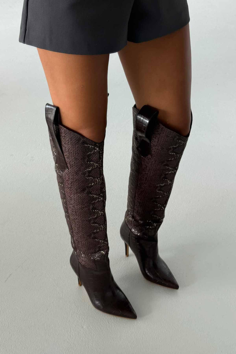 Velmora Croc-Texture Knee-High Boots