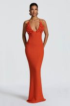 Solara Bloom Crochet Maxi Dress – Orange Floral Lace Knit