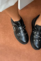 Zımba ve Toka Detaylı Kadın Platform Sneaker - Siyah