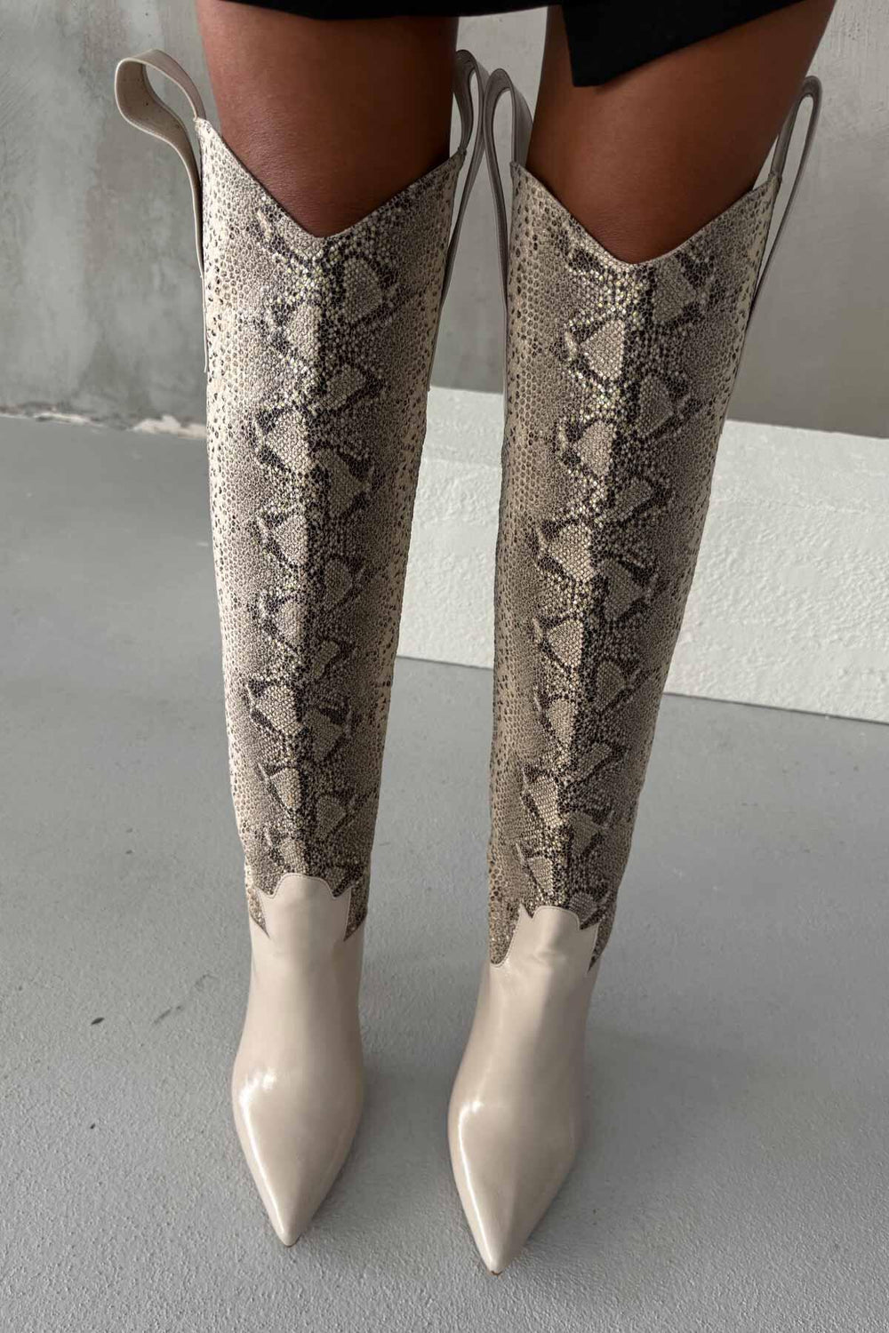 Velmora Croc-Texture Knee-High Boots