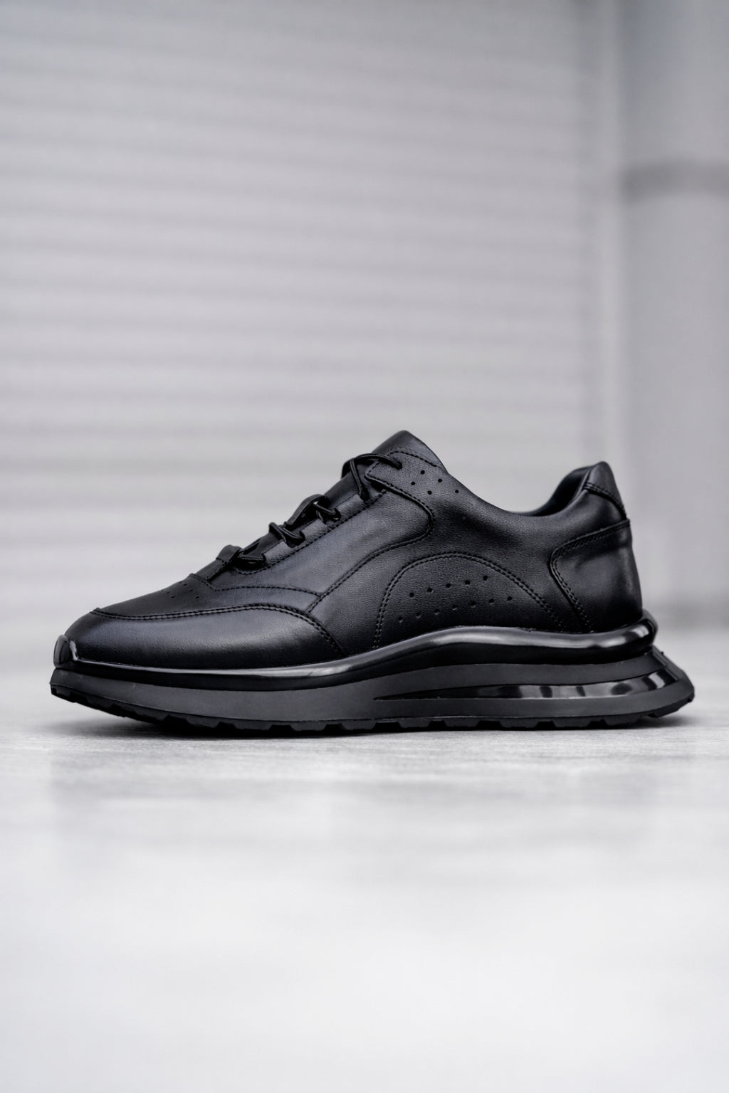 Siyah %100 Hakiki Deri 4 CM İthal Eva Taban Sneaker