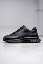 Siyah %100 Hakiki Deri 4 CM İthal Eva Taban Sneaker