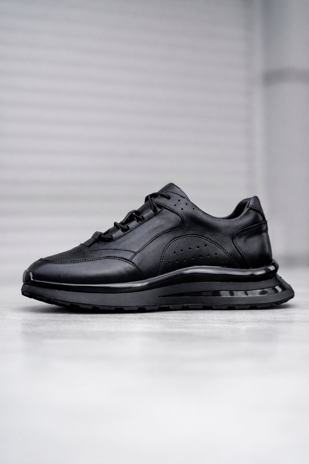 Siyah %100 Hakiki Deri 4 CM İthal Eva Taban Sneaker