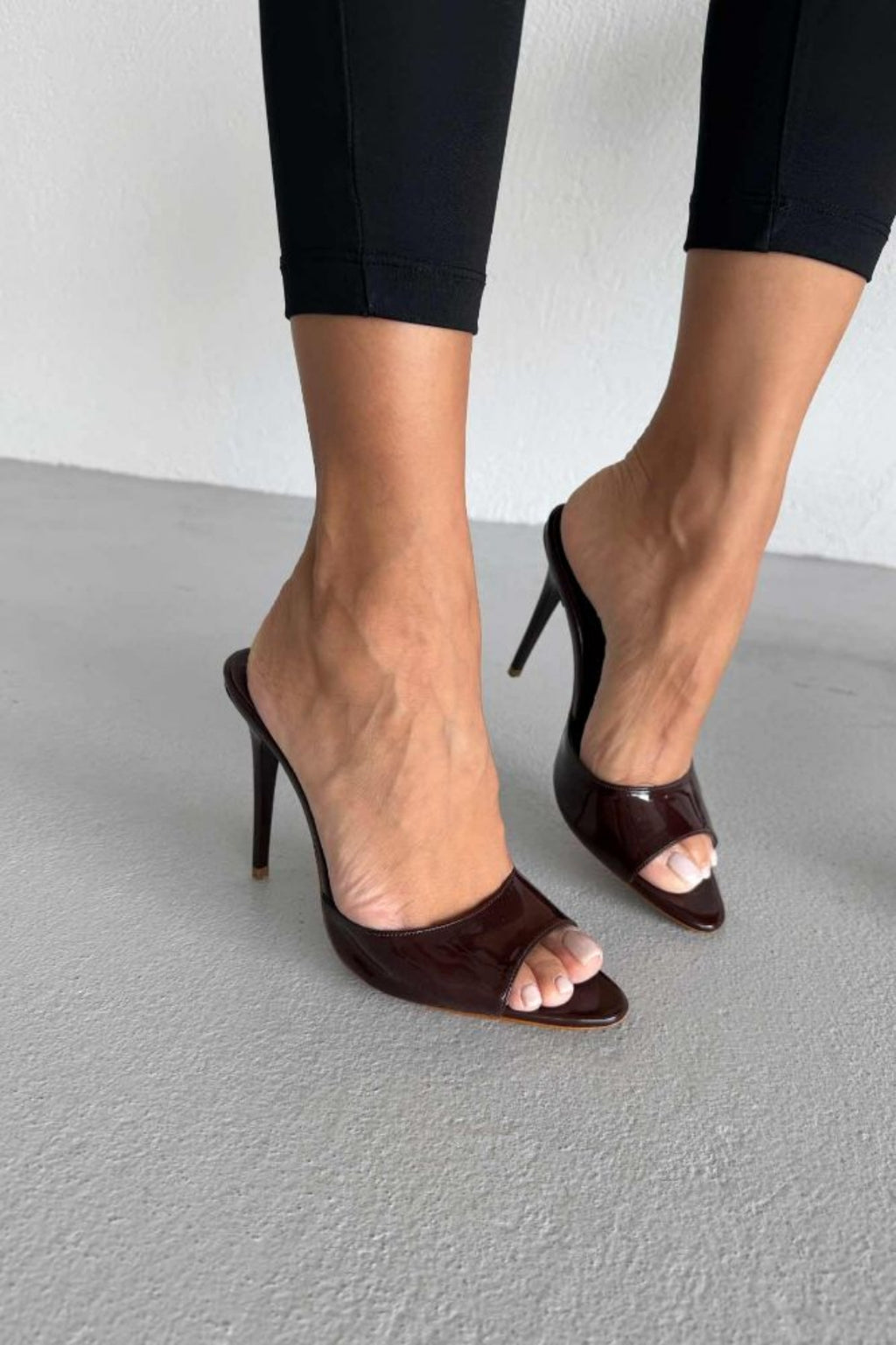 Hailey Patent Leather Stiletto Slide Sandals – 10 CM Heel | White