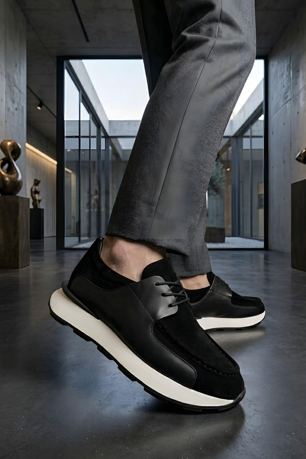 Siyah %100 Hakiki Deri Ultra Hafif Eva Taban Sneaker