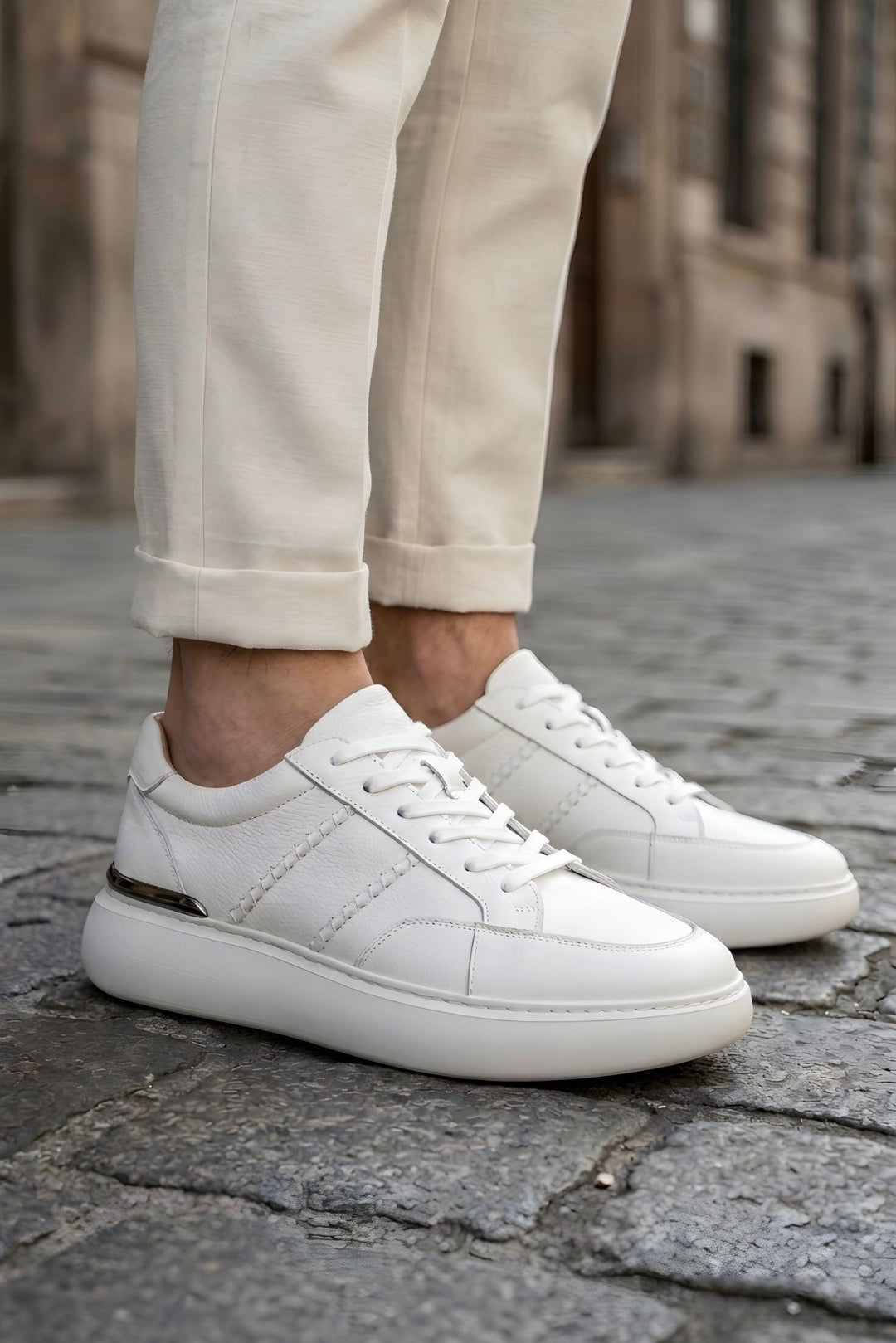 Beyaz %100 Hakiki Deri Hafif Eva Taban Sneaker