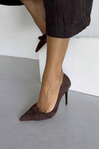 Vienna Suede Bow Stiletto Heels – Chocolate Brown | 10 cm