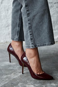 Sity Hakiki Deri Bordo Rugan Stiletto (10 CM)