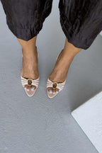 Rome – Gold Ring Detail Satin Heels – Cream