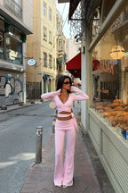 Soreva Tie-Wrap Flare Pants Set – Pink