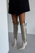 Velmora Croc-Texture Knee-High Boots