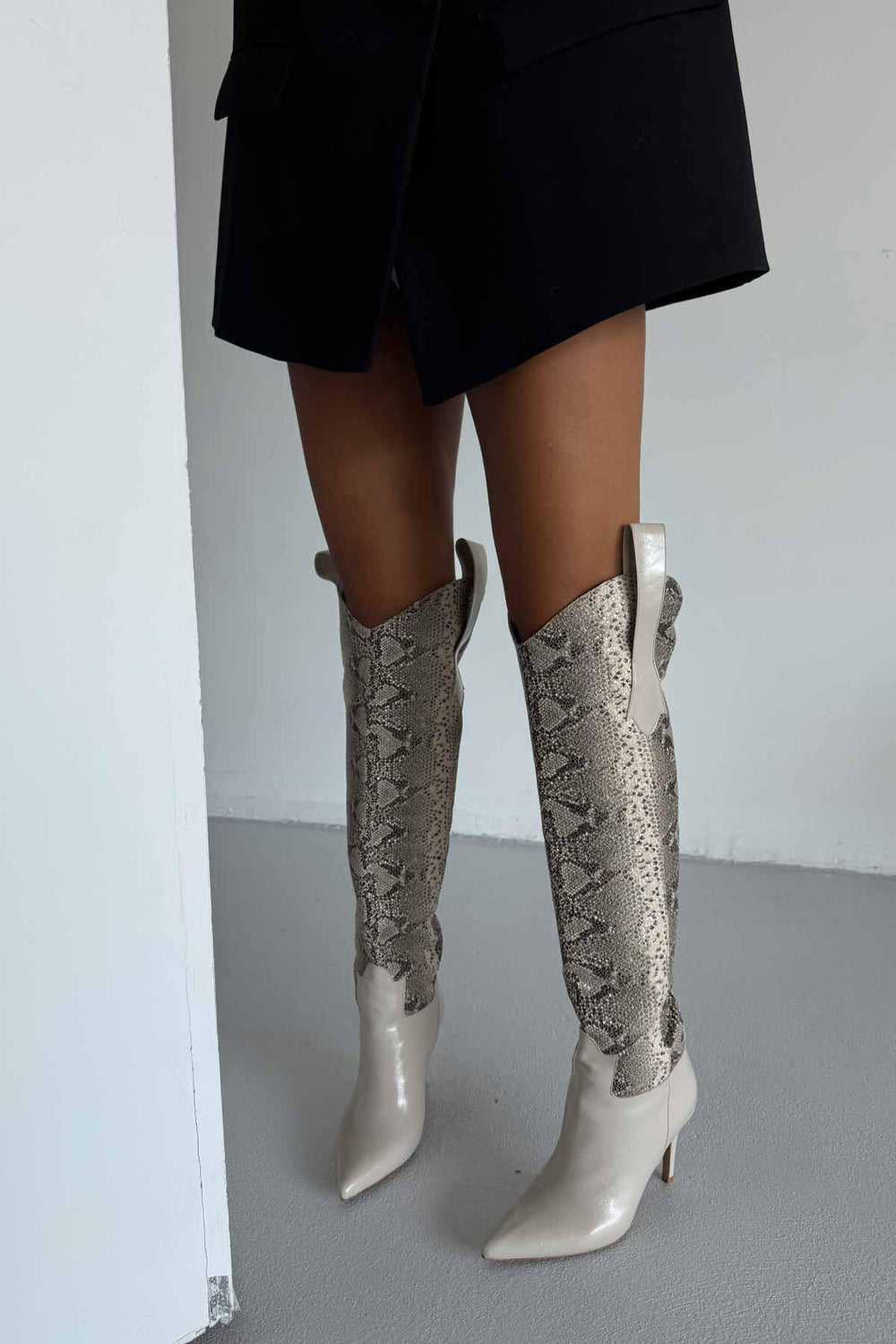 Velmora Croc-Texture Knee-High Boots