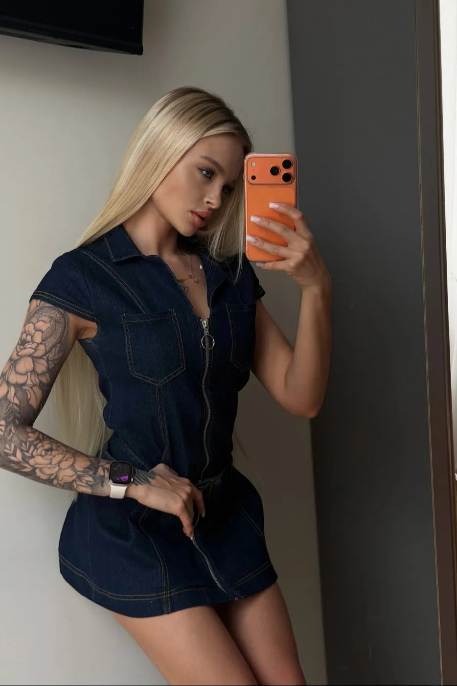 Aveline Denim Belted Mini Dress
