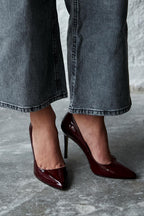 Sity Hakiki Deri Bordo Rugan Stiletto (10 CM)